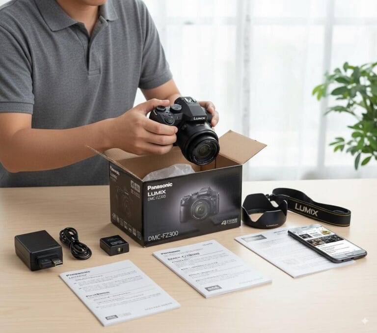 uitpakken van de Panasonic Lumix DMC-FZ300 voor het testen